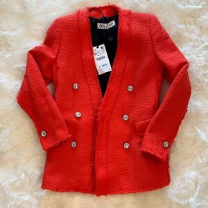 Zara Red/Orange Blazer with Jewled Buttons XS